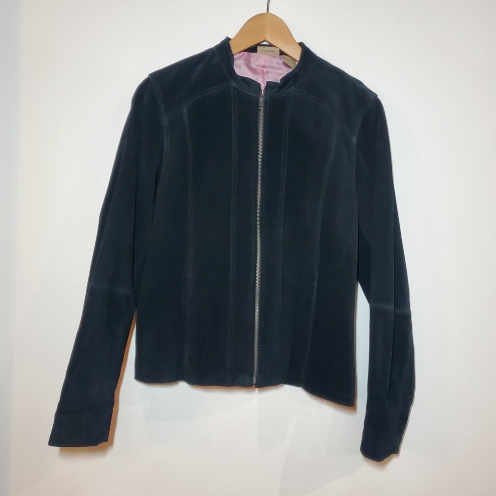 Ruff Hewn Genuine Black Suede Leather Jacket Women's Size Large‎ Zip Up